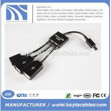 NOVO Dual Micro OTG Hub USB Host Adapter Cable para Samsung e outros Andriod telefone